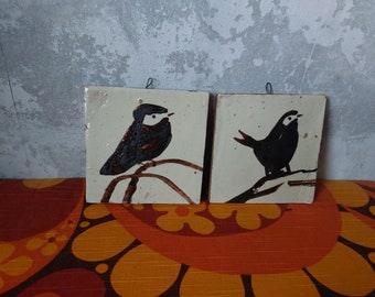 Two plaques with of birds,Agnete Havmøller keramik,Mols keramik,Denmark