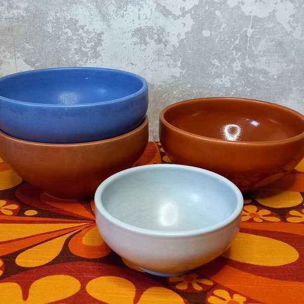 Höganäs keramik,Sweden,set of 4 bowls-2 brown,1 light blue and 1 grey small bowl.