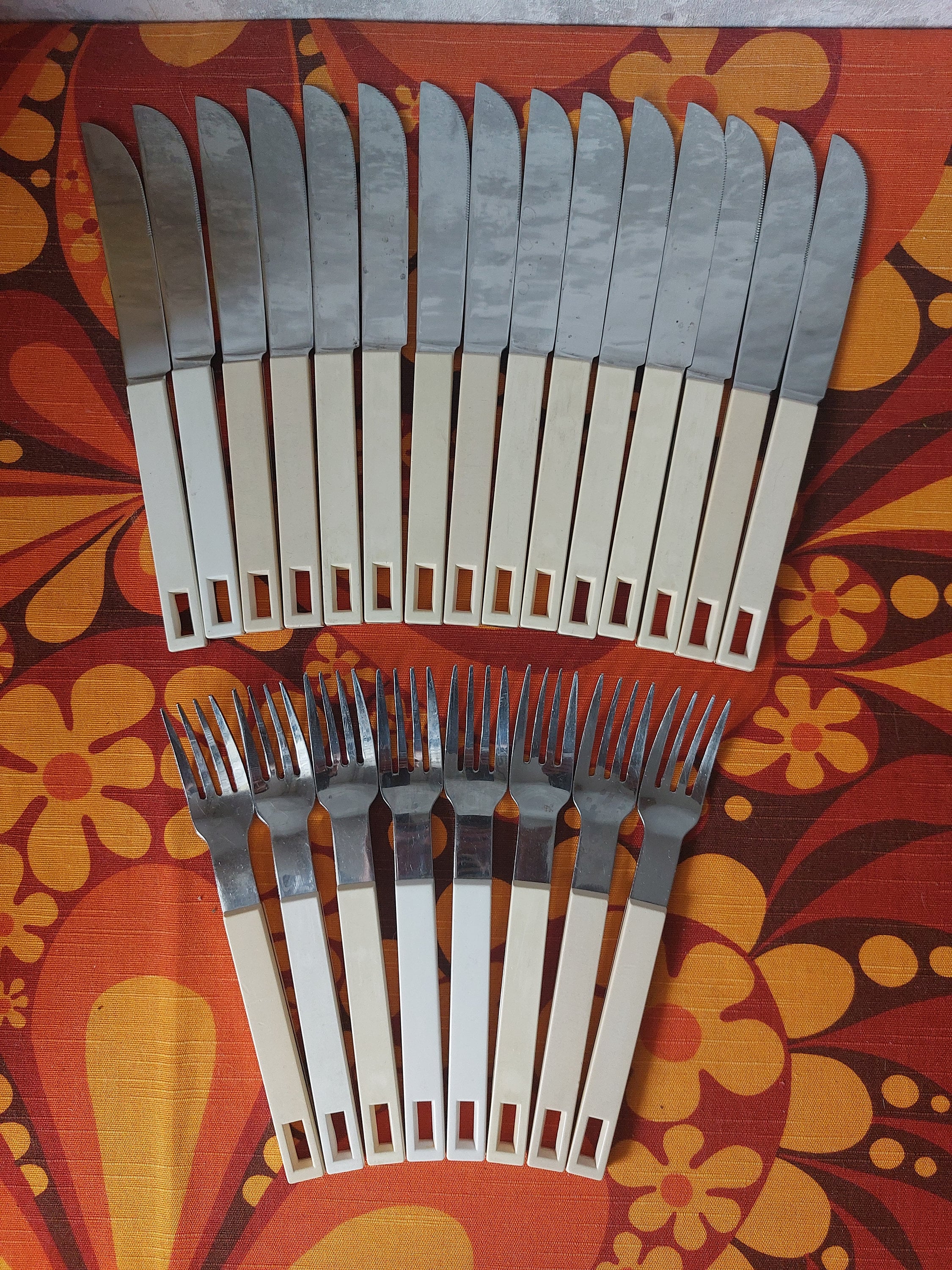 Vintage Boda Buffe Stainless Cutlery Set: Beige Handle Flatware