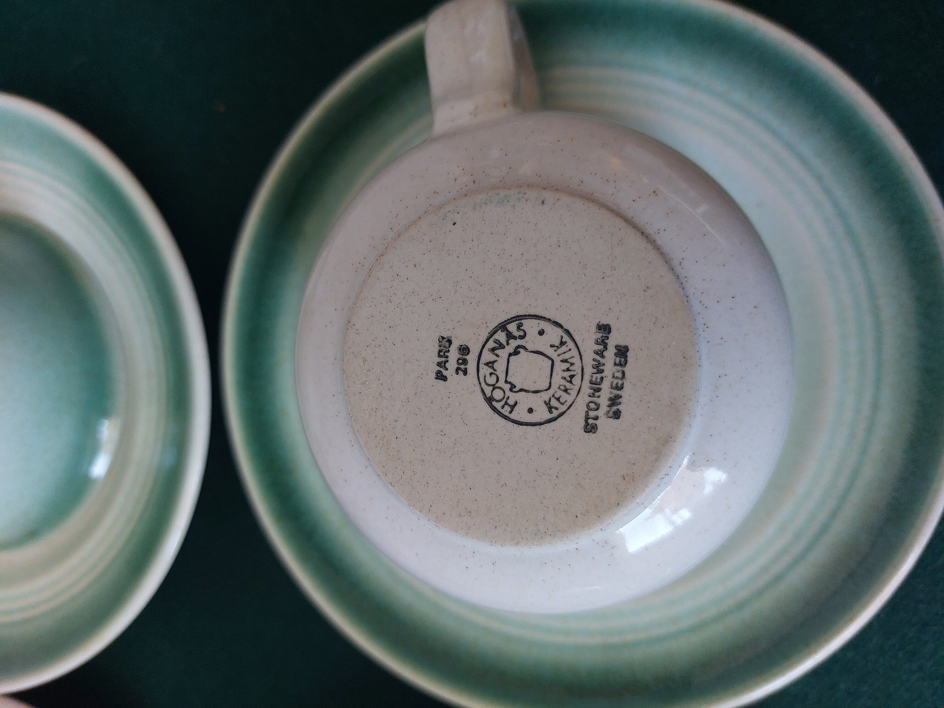 Höganäs Keramik,park, Vintage Green 4 Coffee Cups and 4 Saucers