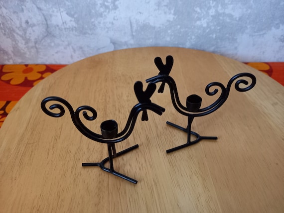 Gunnar Ander Ystad-metall Sweden Pair of Small Rooster Candle