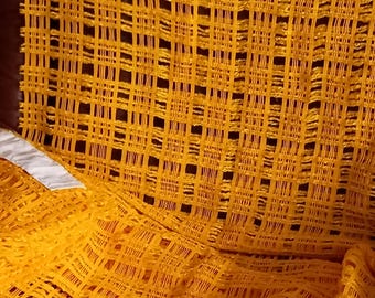 Cortinas vintage de malla amarilla de dos piezas, estilo retro escandinavo.