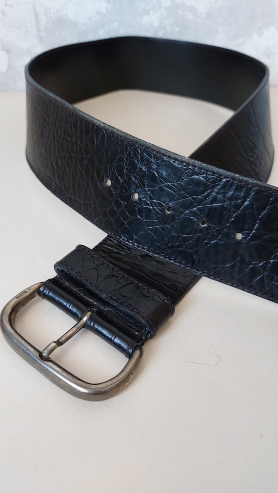 Vintage FURLA Leather Belt: Black, Silver Buckle, Made in  display picture 1