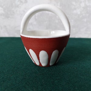 Ioska Denmark Miniature Ceramic Basket - Red & White Decor