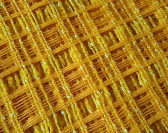Vintage Yellow Mesh Two Curtains, Scandinavian Retro 70s (57x86")