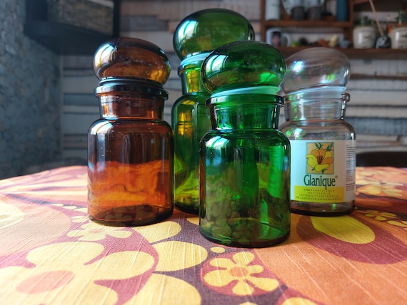 Ancien Bocal En Verre Vert émeraude Avec Bouchon – Déco Vintage