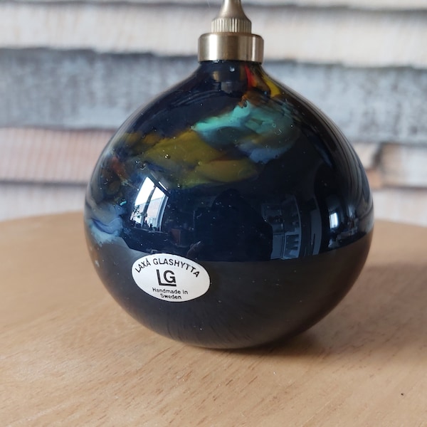 Vintage Laxå Glashytta black art glass oil lamp  ,Sweden