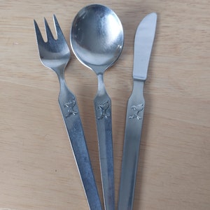 Vintage Gense, Sweden, children&#39;s cutlery set, spoon,fork and knife,stainless steel