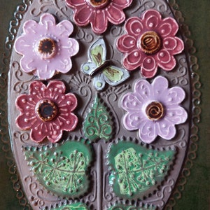 JIE Gantofta 851 Large 3D Wall Plaque, Swedish Vintage Vivid Floral Ceramic Wall Plaque