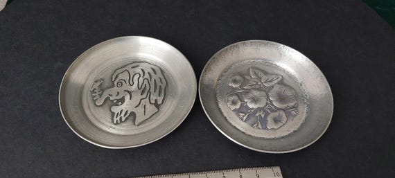 Eik Tinn Norge Pewter Two Vintage Decor Small Plates 70s - Etsy