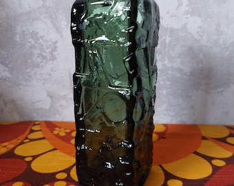 Göte Augustsson for Ruda,design moulded heavy sculptural dark green glass vase.