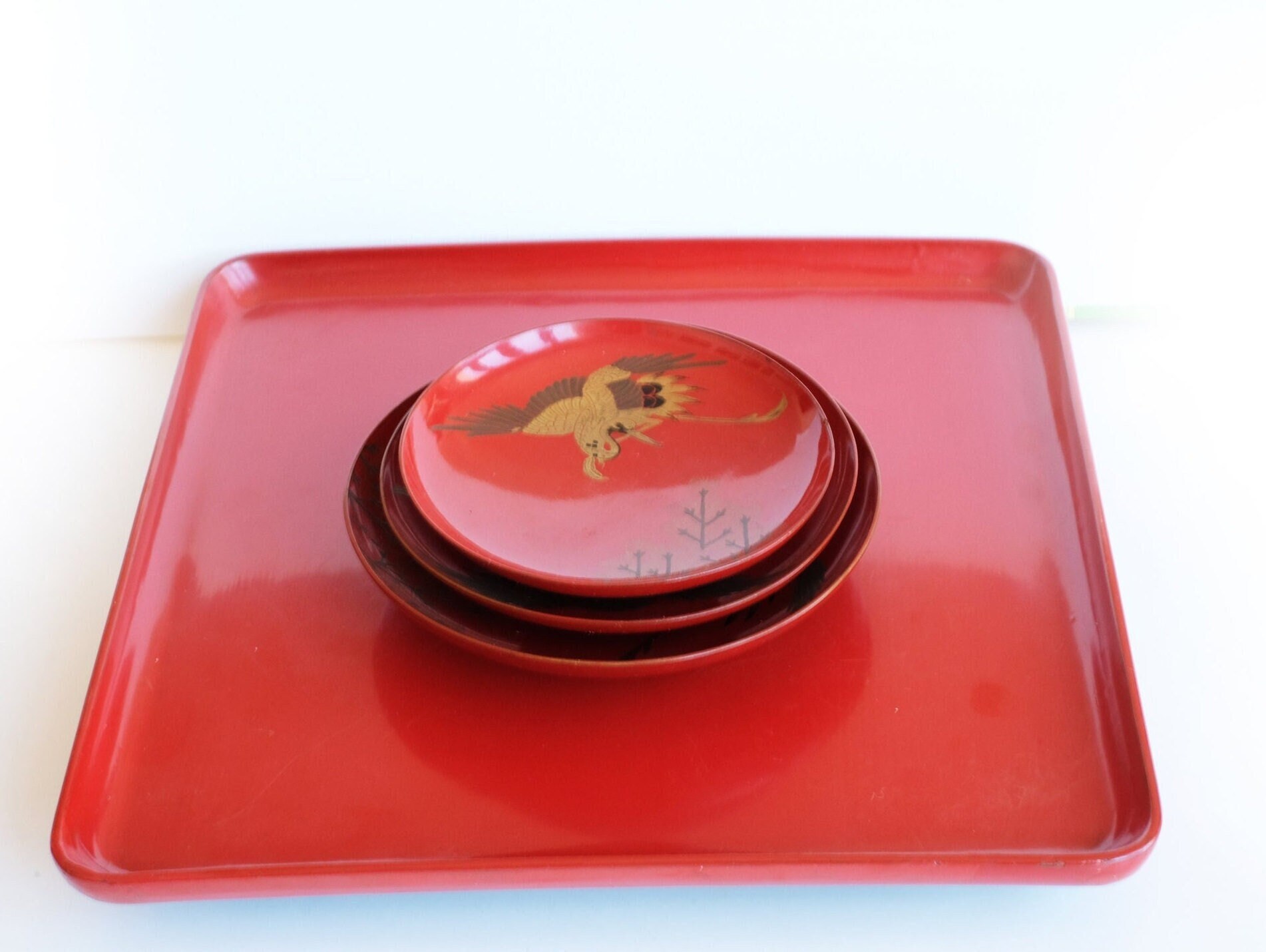 Service à Saké Japonais Plateau et Trois Coupes