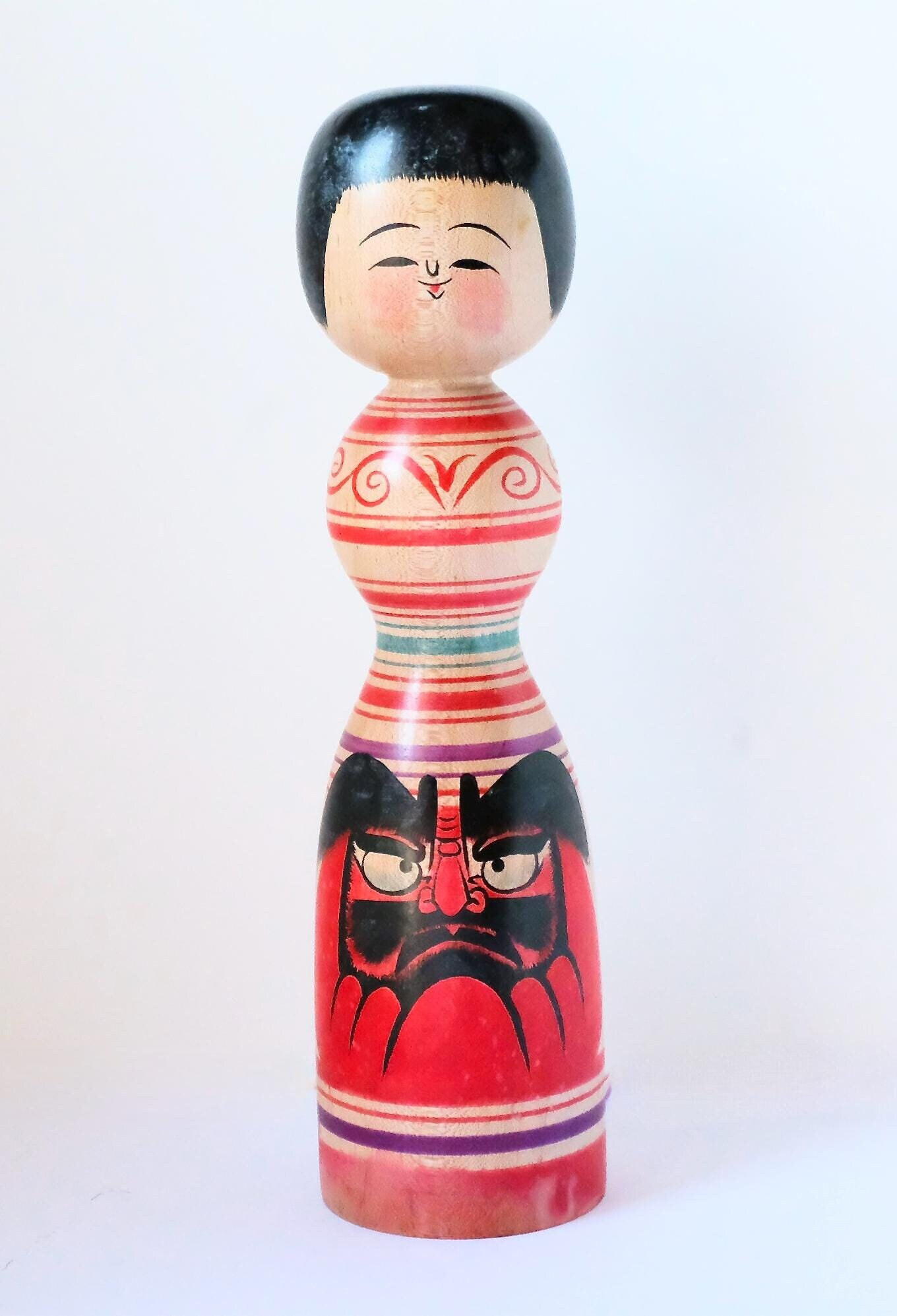 Poupée Japonaise Kokeshi Tsugaru Artisanale Ancienne, Bois, Signée P22, Années 1960