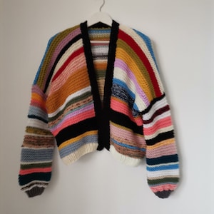 Colorful Striped Sweater, Crochet Sweater, Hand Knitted Warm Sweater, Oversize Sweater, Unisex Sweater, Multi Colored Sweaterready to ship