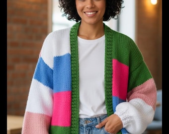 Handgebreid vest met kleurvlakken | Oversized dikke trui | Modern cadeau voor haar
