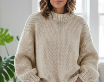 Maglione oversize spesso / Maglieria con maniche a palloncino / Regalo minimalista color crema per lei