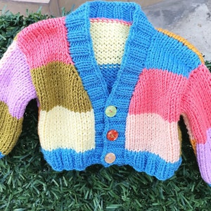 Multi Coloured Chunky Knit Cardigan for a Child, Chunky Cardigan, Hand Knitted Cardigan, Children&#39;s Clothes, Child&#39;s Cardigan, Birthday Gift