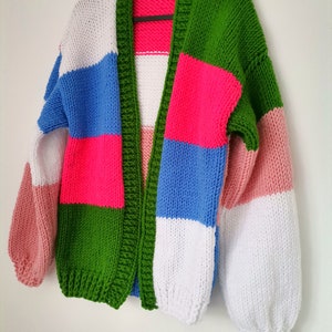 HARRY STYLES SWEATER, Long Wool Cardigan, Colorful Cardigan, Handmade Harry Styles Knit Oversized Patchwork Crochet Wool Sweater Cardigan