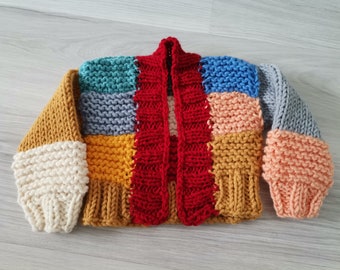 BABY CARDIGAN, COLORFUL Cardigan, Knit Baby Cardigan, Unisex Hand Knit Baby Pullover Soft Cardigan, Warm Cardigan, New Baby Gift