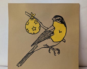 Yellow-Breasted Chat Print: Hand-Carved Linoleum Block Art