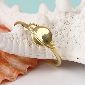 Dainty 10k Gold Saturn Ring: Celestial Fine Jewelry