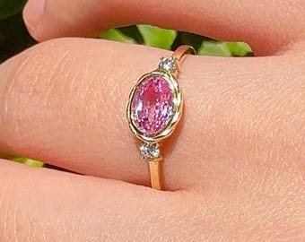 Vintage-Inspired 14k Gold Pink Sapphire Winter Engagement Ring
