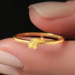 10k 14k 18k Goldring - Tierschmuck in Gold oder Silber, minimalistisches Glücksgeschenk für sie, alltäglicher stapelbarer Ring