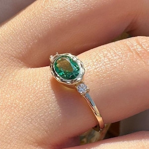 Massiver 14k Gold Smaragd Ring - Vintage Inspirierter Oval Edelstein Statement Schmuck