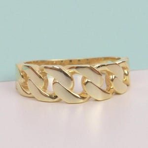 14k Gold Cuban Chain Ring: Unisex Stackable Wedding Band