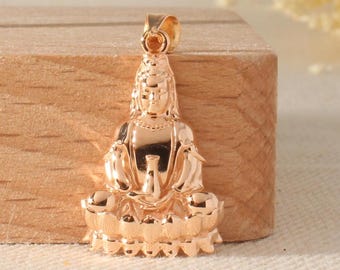 14k Solid Gold Buddha Necklace: Minimalist Spiritual Pendant