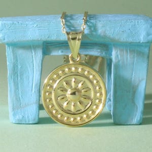 14k Solid Gold Floral Coin Necklace: Dainty Valentine&#39;s Pendant