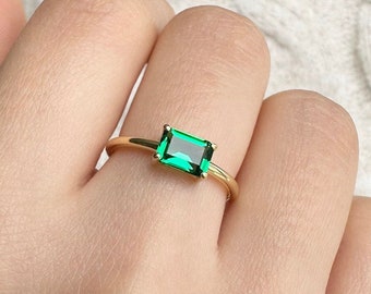 Gold Emerald Ring 14k Gold Baguette Emerald Ring Emerald Ring 18k Gold Silver Emerald Ring 18k Gold Emerald Ring Solid Gold Jewelry
