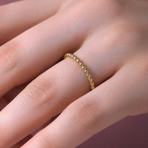 Dainty 14k Gold Beaded Ring: Minimalist Stackable Band