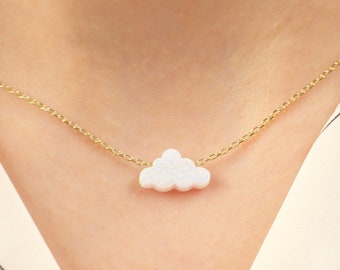 Dainty Cloud Opal Pendant Cloud Cut  Opal Stone 14k Solid Gold Necklace Yellow Gold Chain With Pendant Minimal Gift For Opal Lovers