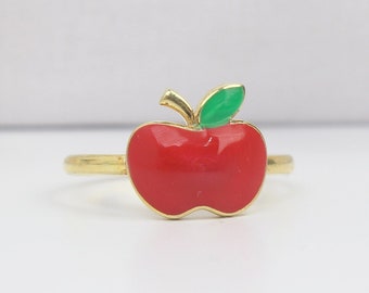 Apple Ring 14k Gold Red Apple Ring Enamel Jewelry Solid Gold Jewelry Gift For Apple Lovers Fruit Ring 14k Solid Gold 18k Solid Gold