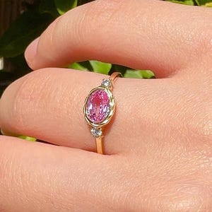 14k Gold Pink Sapphire Ring, Natural Oval Gemstone Engagement or Promise Ring, Vintage-Inspired Gift for Her