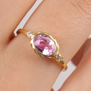 Gold Pink Sapphire Ring Gold Oval Sapphire Ring Pink Natural Gemstone Ring 14k Solid Gold 18k Solid Gold Sapphire Ring Sterling Silver Ring