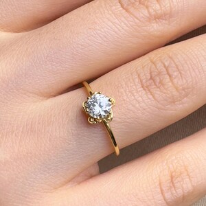 14K Solid Gold Vintage Promise Ring: Simulated Diamond Engagement Gift
