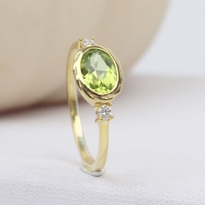 Gold Birthstone Ring Natural Birthstone Gift 10k Gold 14k Peridot Ring Gold Light Green Ring Gold Health Stone Ring Delicate Gift For Her