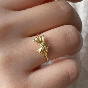 14K Solid Gold Bow Ring, Dainty Minimalist Ribbon Band