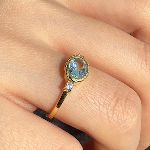 Aquamarine Ring Gold Vintage Aquamarine Ring 14k Gold Dainty Ring Natural Blue Gemstone Ring Oval Cut Aquamarine Ring Dainty Minimal Ring