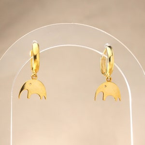 14k Solid Gold Elephant Dangle Earrings: Animal Jewelry Gift