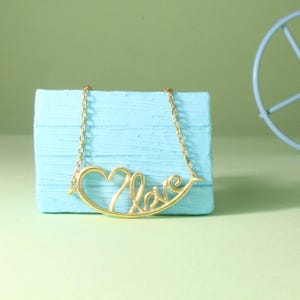 Gold Liebe Halskette 14k Solid Gold Valentines Geschenk Geschenk für sie Liebesbrief Halskette