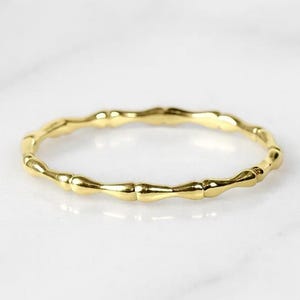 14K Solid Gold Bamboo Ring, Unisex Minimal Band for Stacking & Everyday Wear