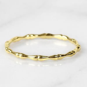 14k Solid Gold Bamboo Ring, Unisex 1.3mm Minimal Band for Stacking or Everyday Wear
