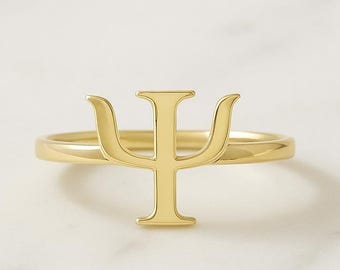 14k Gold Psi Symbol Ring: Elegant Graduation Gift for Psychology Professionals and Students
