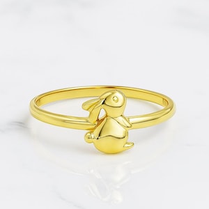 Personalized 10k 14k Gold Bunny Ring for Kids, Cute Animal Jewelry Gift, Custom Rabbit Ring in Silver or Gold, Back to School Surprise