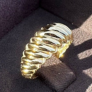 14K Solid Gold Dome Ring, Chunky Croissant Style for Stacking, Luxury Gift for Her