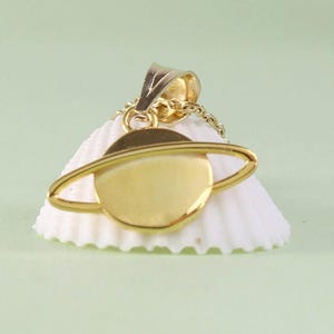 14K Solid Gold Saturn Necklace: Dainty Space Planet Pendant