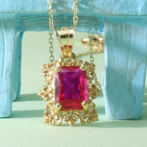 Vintage-Inspired 14k Gold Ruby Pendant Necklace: Dainty Gemstone Jewelry